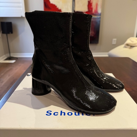 Proenza Schouler Glove Crinkled Patent-leather Ankle Boots In Black - Picture 1 of 5